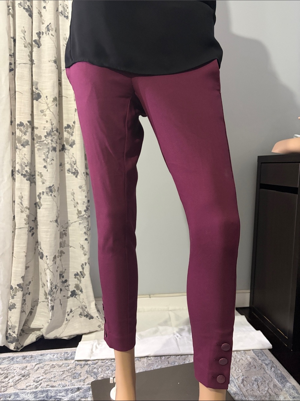 LOFT Plum Cropped Button-Hem Pants